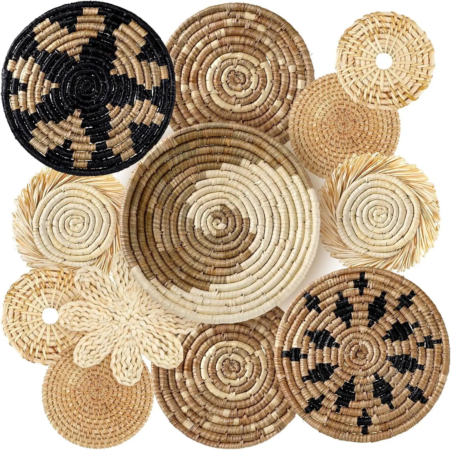 Xuhal 11 Pcs Boho Hanging Wall Basket Decor Handmade Woven Basket Wall Decorative Boho Wicker Baskets Placemats Round Farmhouse Bulrush Art for Rustic Home Decorations Christmas Gift(Rustic) by GreenHaven Gardens