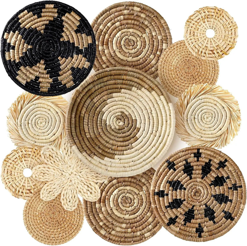 Xuhal 11 Pcs Boho Hanging Wall Basket Decor Handmade Woven Basket Wall Decorative Boho Wicker Baskets Placemats Round Farmhouse Bulrush Art for Rustic Home Decorations Christmas Gift(Rustic) by GreenHaven Gardens