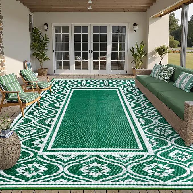 Outdoor Rug 8x10 Patio Waterproof Mat Camping Carpet Outside Area Rug Reversible Green Rugs for RV Deck Entryance Porch Picnic Balcony Beach by GreenHaven Gardens