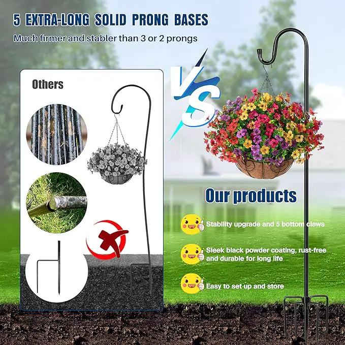 Ottsuls Shepherds Hooks with 5 Prongs Base for Outdoor - 92" Adjustable Bird Feeder Pole for Outside Hanging, Garden, Hummingbird Feeder, Plant Baskets, Solar Light Lanterns, Wedding Decor (1 Pack) by GreenHaven Gardens