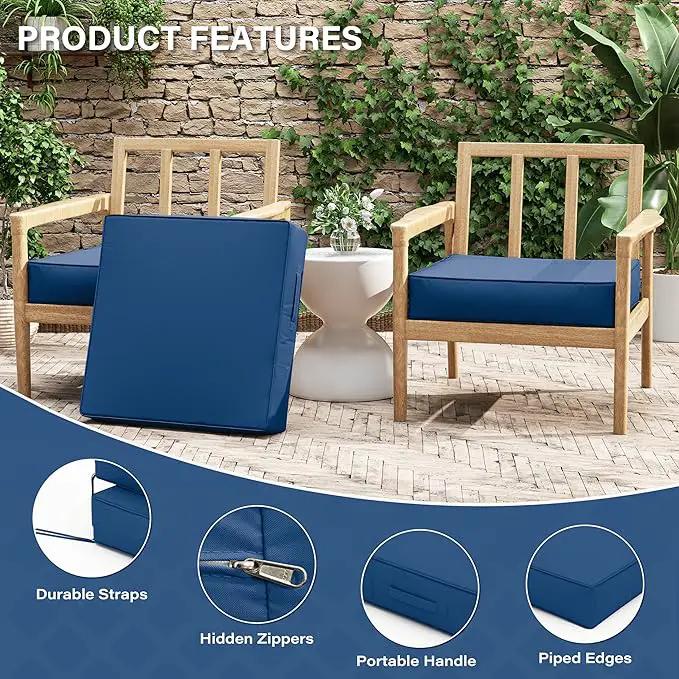 Patio Chair Cushions 24 X 24 X 5 Inch Waterproof Outdoor Seat Cushions for Patio Furniture, Outdoor Sofa Couch Pads with Ties & Handle, Set of 2, Blue by GreenHaven Gardens