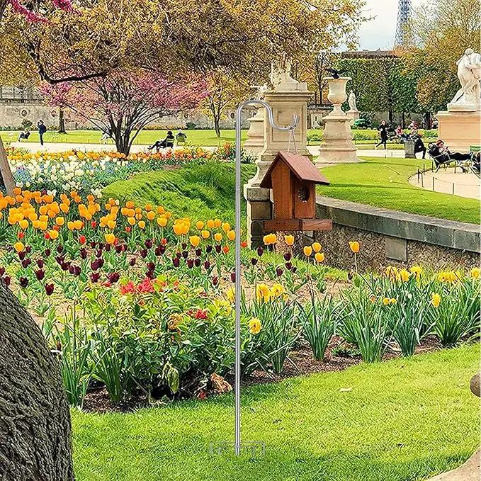 Shepherds Hook for Outdoor, 46 Inch Tall & 5/8 Inch Diameter Stainless Steel Heavy Duty Poles to Hang Outdoor Lights with 5 Prongs Base, Suitable for Bird Feeders or Wedding Decors(1pack) by GreenHaven Gardens