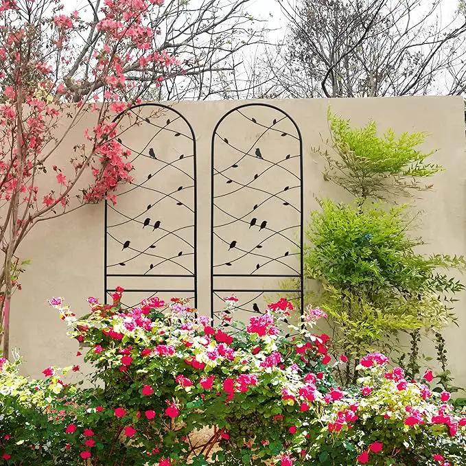 Metal Garden Trellis Rustproof Trellis for Climbing Plants Outdoor Flower Support Bird Deco (Black-2 Pack, 86.7"x19.7") by GreenHaven Gardens
