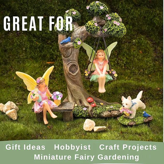 Fairy Garden Accessories Outdoor - Fairy Garden Kit with Fairies for Fairy Garden - Miniatures for an Outdoor Garden, a Fairy Tree Swing, Figurines & Puppy by GreenHaven Gardens