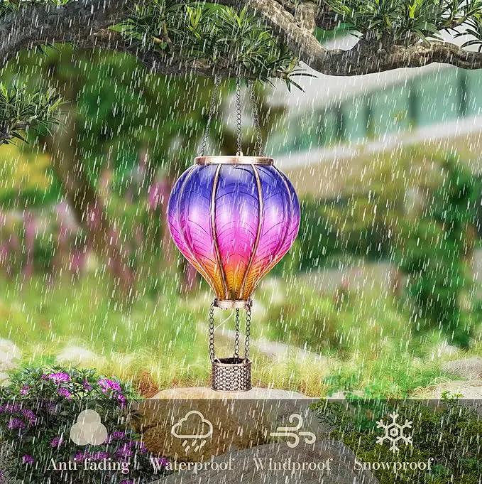TERESA'S COLLECTIONS 2 Pack Hanging Solar Lantern Outdoor Garden Decor for Valentine ,Waterproof Plastic Hot Air Balloon Purple Flickering Flame Effect Lantern for Yard Tree Gift for Mom,18" by GreenHaven Gardens