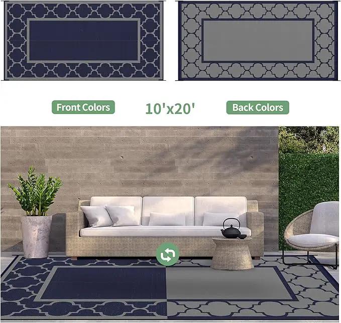GENIMO 10 'x20 ' Outdoor Rug for Patio Clearance, Waterproof Indoor Outdoor Plastic Straw Rugs Carpet, Reversible Outside Area Rv Mat for Camping, Balcony Porch, Deck, Picnic, Beach (Blue & Grey) by GreenHaven Gardens
