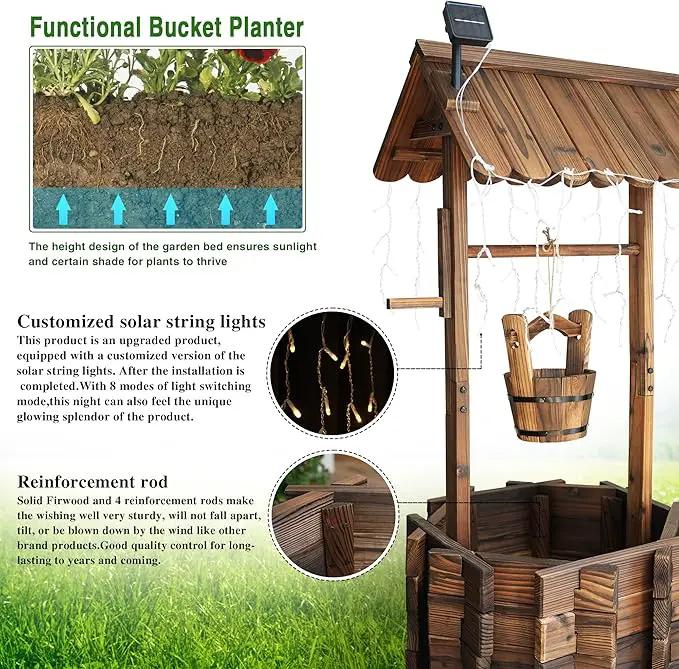 Wooden Wishing Wells for Outdoors with Solar Light Strip, Wishing Well Planters Also Add Splendor to Your Yard at Nightt, Brown by GreenHaven Gardens