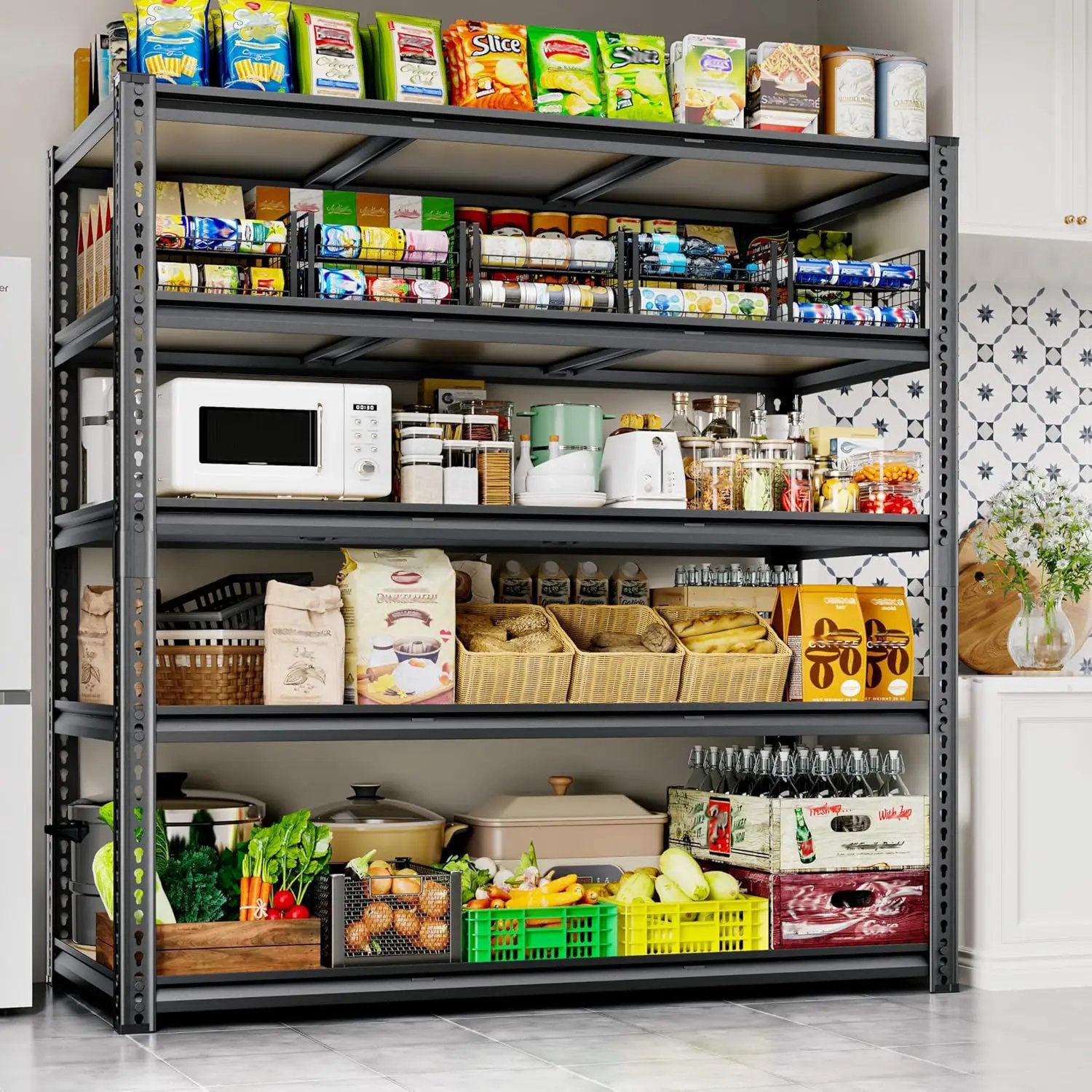 48"W Garage Shelving, 3050LBS Storage Shelves heavy duty, 5 Tier Metal Shelving Unit Adjustable Garage Shelves Heavy Duty Shelving for Warehouse,Commercial, Kitchen, 48" W × 18" D × 72" H, Black by GreenHaven Gardens