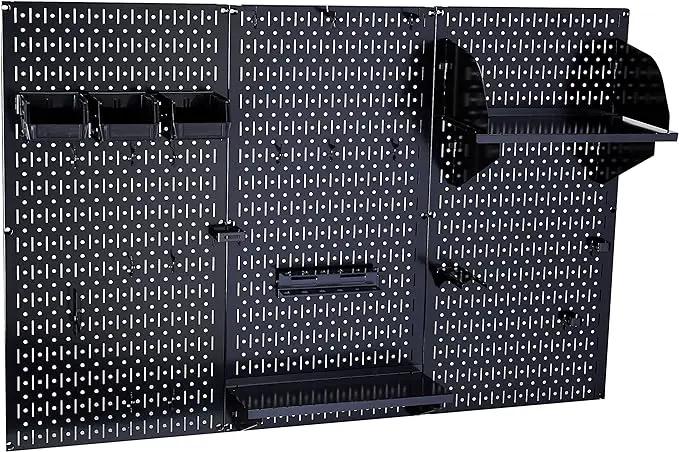 Wall Control Metal Pegboard Organizer - 4' Standard Tool Storage Kit, Black - Includes Pegboard Paper Towel Holder & Dowel Rod Shelf Assembly by GreenHaven Gardens