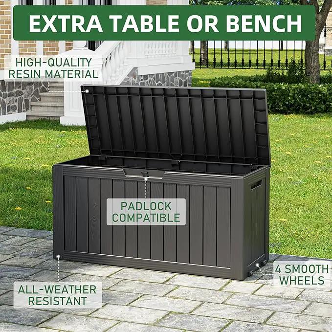 NUNU LAB 75 Gallon Outdoor Storage Box,Large Resin Sturdy Deck Box, Backyard Outside Storage Box Waterproof with Double Wall Panels,Package Delivery Garden Hose Storage Bin Outdoor Tool by GreenHaven Gardens