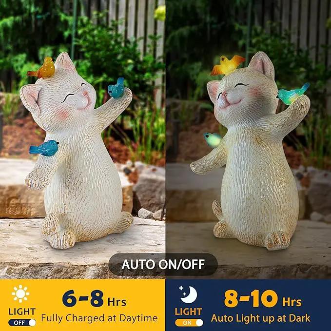 Cat Solar Light for Garden Decor - Outdoor Cat Figurines with Solar Lantern for Yard Patio Lawn Balcony Ornaments - Garden Gifts for Mothers Day, Grandma, Easter by GreenHaven Gardens