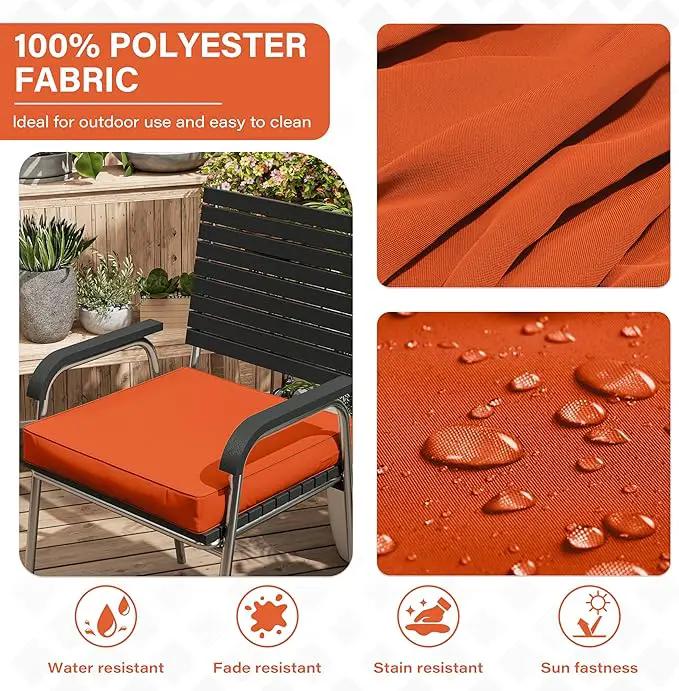 Patio Chair Cushions 17 X 16 X 3 Inch Waterproof Outdoor Seat Cushions for Patio Furniture, Outdoor Sofa Couch Pads with Ties & Handle, Set of 2, Orange by GreenHaven Gardens