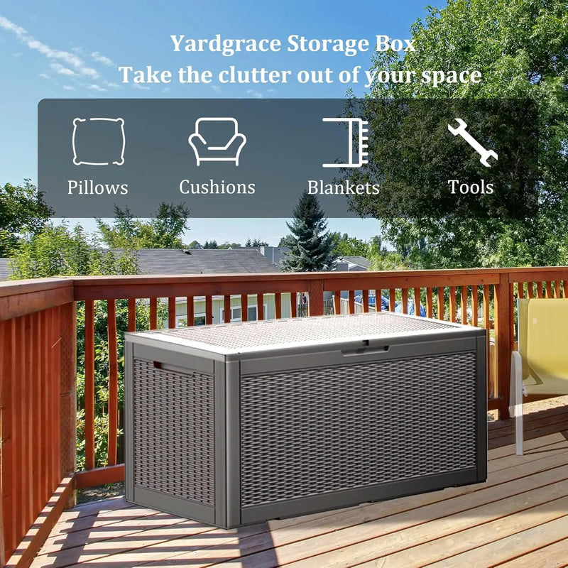 100 Gallon Waterproof Deck Box, Lockable Resin Storage Box for Patio Furniture Cushions Garden Tools and Outdoor Delivery Storage, Coffee by GreenHaven Gardens