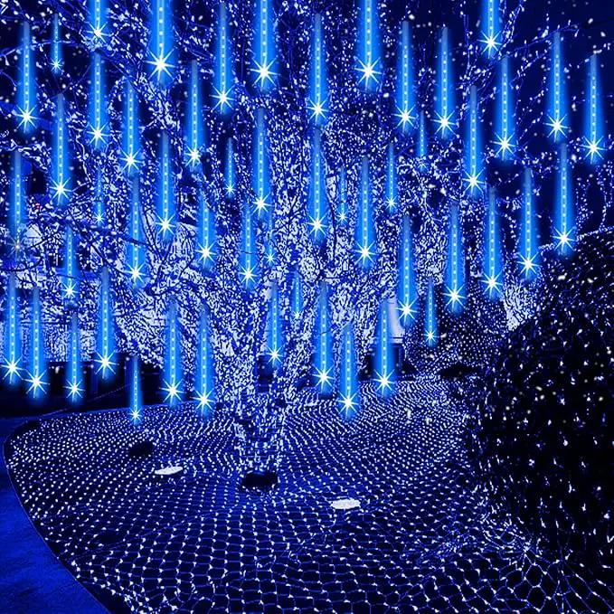 Christmas Lights Outdoor Meteor Shower Lights 24-Tube 576LEDs Snow Falling Rain Cascading Icicle Light for Xmas Tree Christmas Decorations Wedding Party Holiday Garden Decor, UL Plug Blue by GreenHaven Gardens