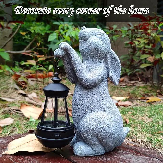 Rabbit Solar Garden Statues,Resin Rabbit Figurine Decorations with Solar Lights Lantern, Outdoor Figurines Lawn Garden Statue Decor Art for Lawn,Yard, Balcony Ornament. by GreenHaven Gardens