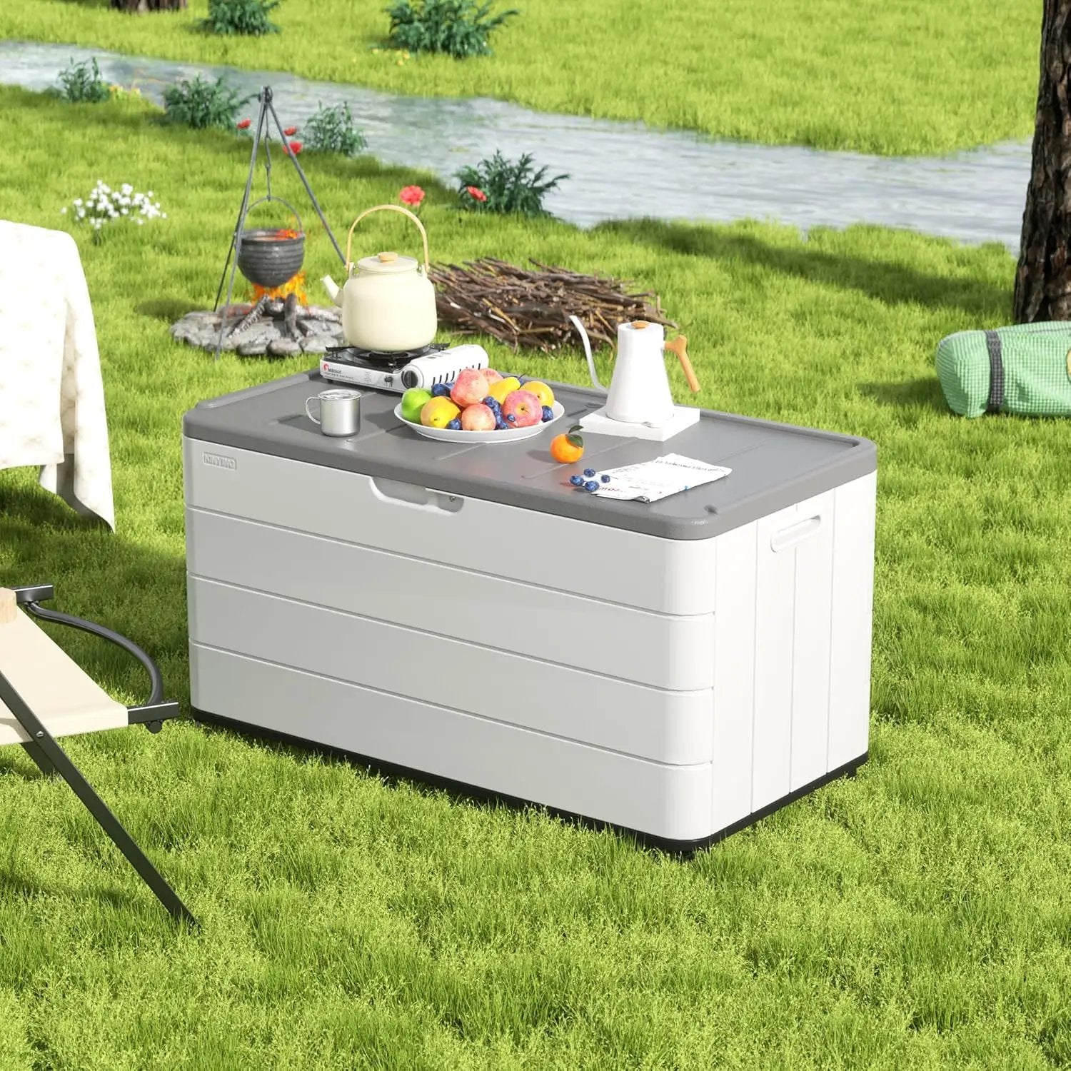 100GAL White Resin Deck Box with Wheels – Lockable, Waterproof, SGS-Tested UV Resistance, Spacious Outdoor Storage for Patio Cushions & Pool Gear, Easy Assembly by GreenHaven Gardens