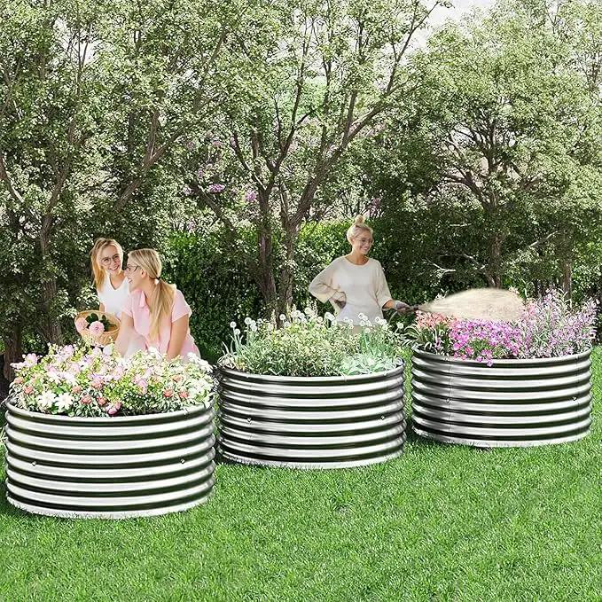 4 Pack 3x3FT Round Galvanized Raised Garden Bed Outdoor,Metal Garden Bed for Vegetables,Steel Raised Beds for Gardening,Above Ground Garden Box for Flower-R37 by GreenHaven Gardens