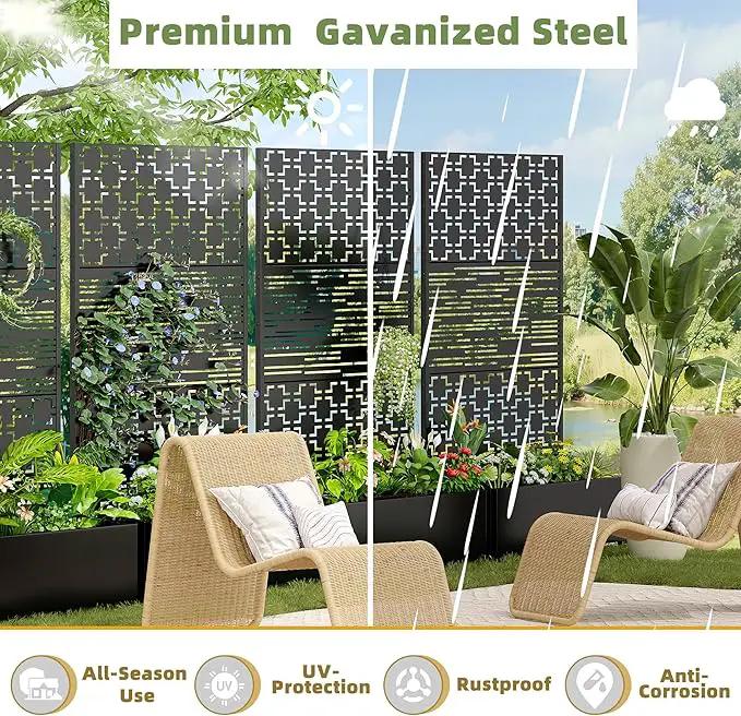 Casaphoria Metal Raised Garden Bed with Trellis and Wheels, 72"x47"x16" Planter Box for Climbing Plants, Vegetables & Vines, Features Drainage Holes and Privacy Screen, Black(Parallel&Louvered) by GreenHaven Gardens