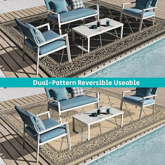 HEBE Outdoor Rug Waterproof 8x10, Reversible Plastic Straw Rug RV Camping Rug, Indoor Outdoor Patio Mat Clearance, Outside Carpet for Porch,Deck,Camper,Balcony,Backyard,Picnic by GreenHaven Gardens