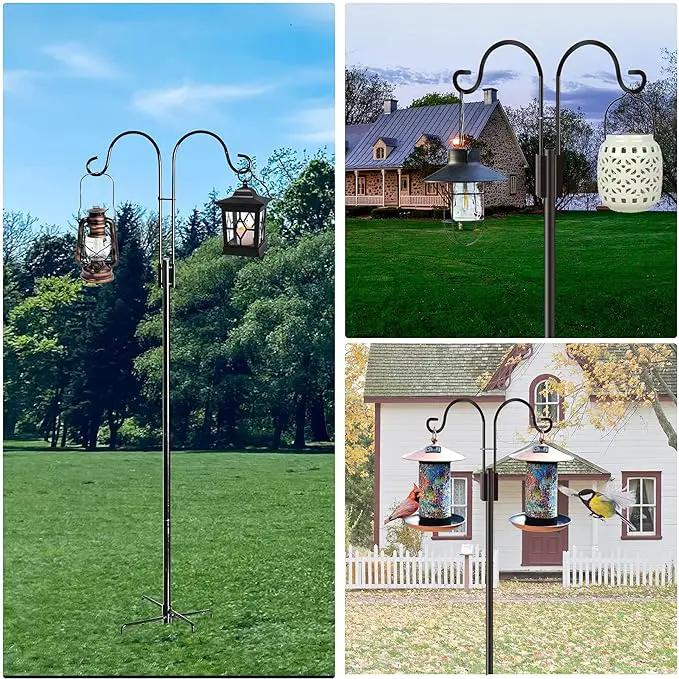 XDW-GIFTS Double Shepherds Hooks for Outdoor, 2-Pack Heavy Duty Garden Pole for Hanging Bird Feeder, Plant Baskets, Solar Light Lanterns, Garden Plant Hanger Stands with 5 Base Prongs by GreenHaven Gardens