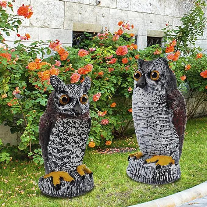 Hausse 2 Pack Fake Owl Decoy Bird Scarecrow Sculpture, Plastic Horned Owl Bird Deterrents with Yellow Claws, Garden Protectors, Large Nature Enemy Pest Repellent for Outdoor Garden Yard by GreenHaven Gardens