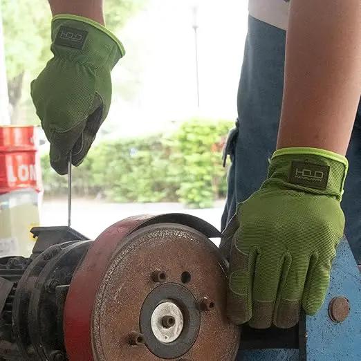 HLDD HANDLANDY Leather Work Gloves for Men & Women, Cowhide Gardening Gloves Utility Work Gloves, Mechanic Construction Driver Gloves (M, Green) by GreenHaven Gardens