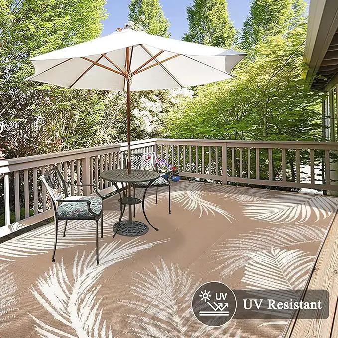 Pauwer Waterproof Outdoor Rug 10x14, Reversible Plastic Straw Patio Camping Rug, Indoor Outdoor RV Mat Carpet for Deck, Camper, Porch, Balcony, Backyard, Picnic, Leaf Brown by GreenHaven Gardens