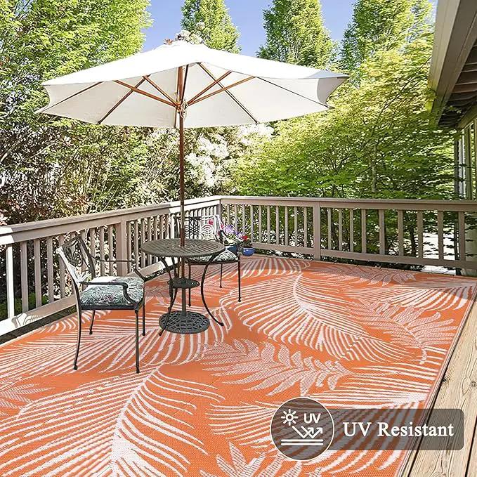 Pauwer Waterproof Outdoor Rug 6x9, Reversible Plastic Straw Patio Camping Rug, Indoor Outdoor RV Mat Carpet for Deck, Camper, Porch, Balcony, Backyard, Picnic, Leaf Orange by GreenHaven Gardens