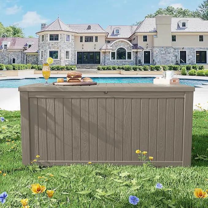 200 Gallon Resin Deck Box, Waterproof Outdoor Storage Bin for Patio Furniture, Pool Accessories, and Garden Tools, Lockable & UV-Resistant, Grey by GreenHaven Gardens
