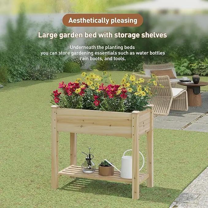 FILWH Raised Garden Bed with Legs Elevated Wooden Planter Box Stand Large Planter Stand Box for Fruits Vegetables Flowers with Divider with Bag - 34x18x30.5IN by GreenHaven Gardens