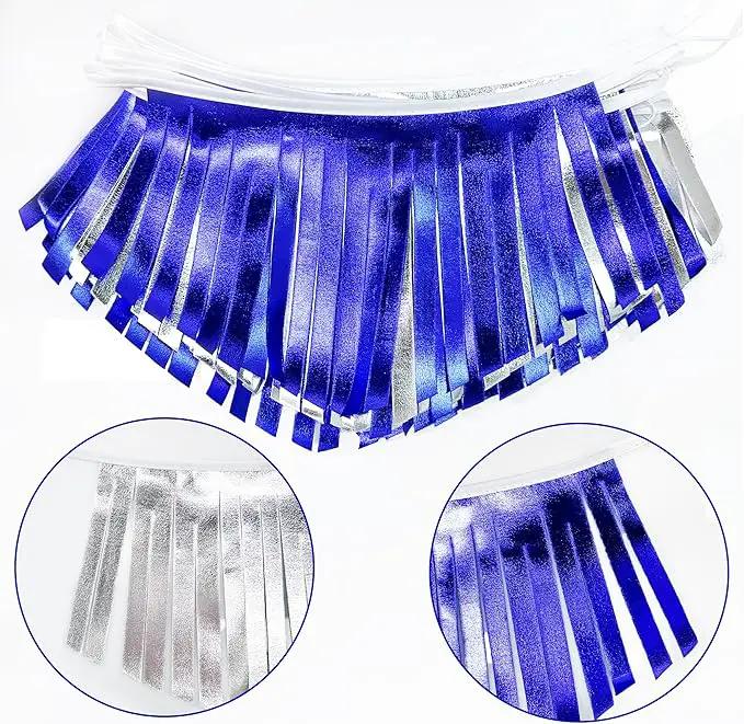 Royal Blue Silver Tassel Banner Metallic Fabric Pennant Bunting Flag for Graduation Birthday Retirement Bachelorette Engagement Wedding Bridal Shower Navy Nautical Ahoy Achor Party Decoration Supplies by GreenHaven Gardens