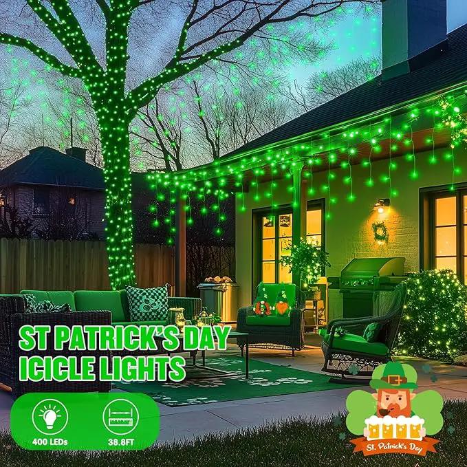 JMEXSUSS 400 LED 38.8F Green Icicle Lights for St Patricks Day Decorations, Green Christmas Lights Indoor Outdoor, Green String Icicle Lights for House Fireplace Party Yard Decoration by GreenHaven Gardens