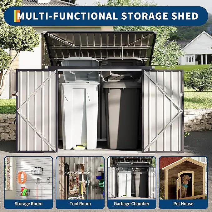 2 Trash Cans Metal Outdoor Storage, 3x6 FT Garbage Bin Storage Shed with Chain Lid, Garbage Can Metal Sheds for Garden, Backyard, Lawn and Patio by GreenHaven Gardens
