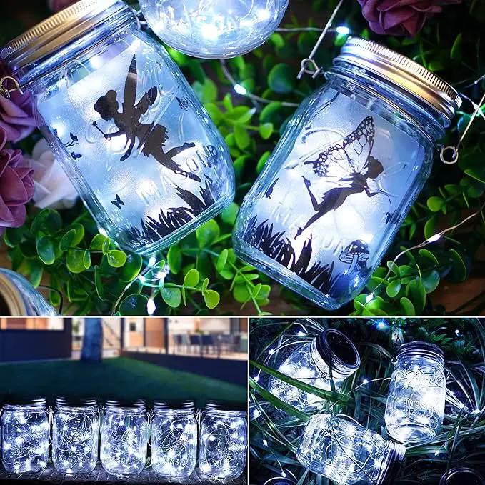 Mason Jar Solar Lights 30 LED, 10 Pack Hanging Solar Lanterns Outdoor, Waterproof Fairy Lights for Patio Garden, Wedding, Yard - Cool White by GreenHaven Gardens