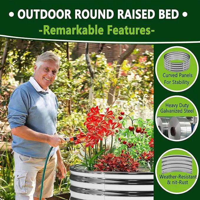 2PCS 2x2x1FT Galvanized Raised Garden Bed Kit,Vegetable Boxes-Round Metal Flower Box,Large Planter Raised Beds Outdoor Garden for Planting,Fruit,Herb-Sliver by GreenHaven Gardens