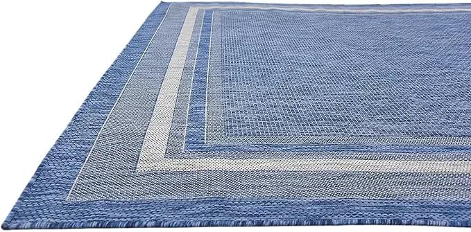 Unique Loom Outdoor Border Collection Area Rug - Soft Border (8' x 11' 4" Rectangle, Blue/ Ivory) by GreenHaven Gardens