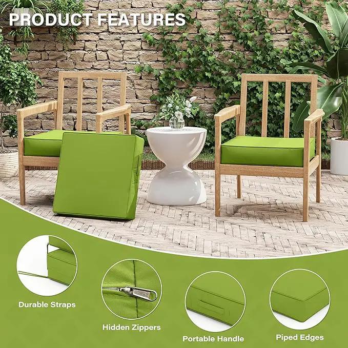 Patio Chair Cushions 19 X 19 X 4 Inch Waterproof Outdoor Seat Cushions for Patio Furniture, Outdoor Sofa Couch Pads with Ties & Handle, Set of 2, Grass Green by GreenHaven Gardens