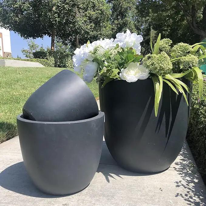 Kante 18",14",10" Dia Concrete Round Planters (Set of 3), Outdoor Indoor Large Planter Pots with Drainage Hole and Rubber Plug for Home Patio Garden, Dark Gray by GreenHaven Gardens