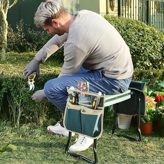 SONGMICS Garden Kneeler and Seat, Multifunctional Garden Kneeling Bench, Gardening Gifts for Women Men, Folding Gardening Stool, with 2 Tool Bags, 6-Inch Wide Kneeling Pad, Dark Green UGGK50L by GreenHaven Gardens