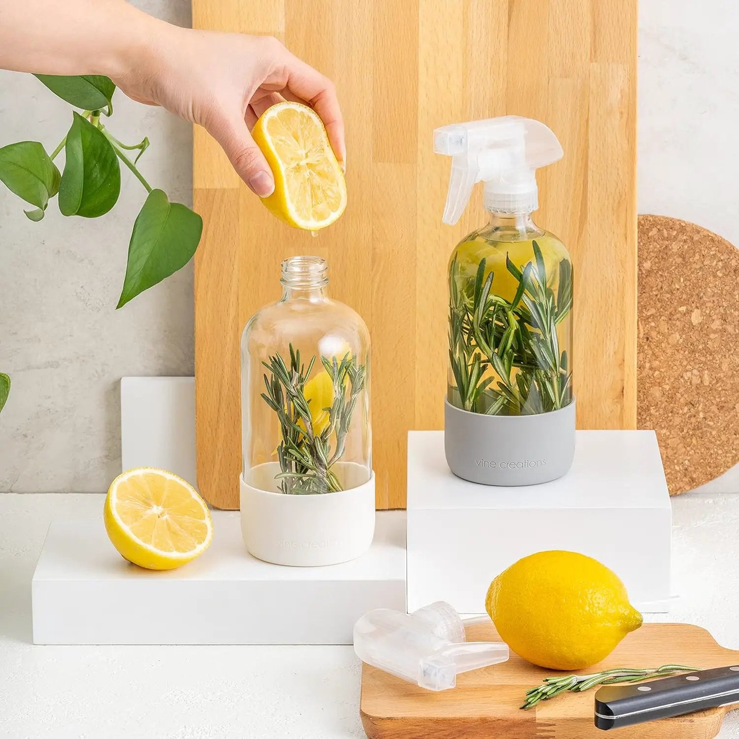 Vine Creations Glass Spray Bottles for Cleaning Solutions, Clear Glass Spray Bottle with Silicone Sleeve, 16 oz Empty Spray Bottles for Cleaning, Plant Spray Bottle, Mist and Stream Nozzle - 2 Pack by GreenHaven Gardens
