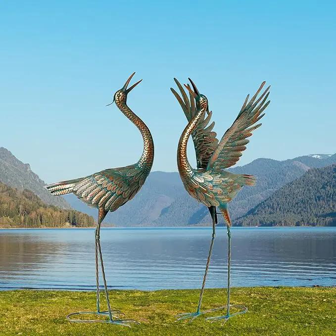chisheen Crane Garden Statues Outdoor Metal Heron Yard Art Crane for Garden Sculptures Patio Lawn Ornaments,Set of 2 by GreenHaven Gardens