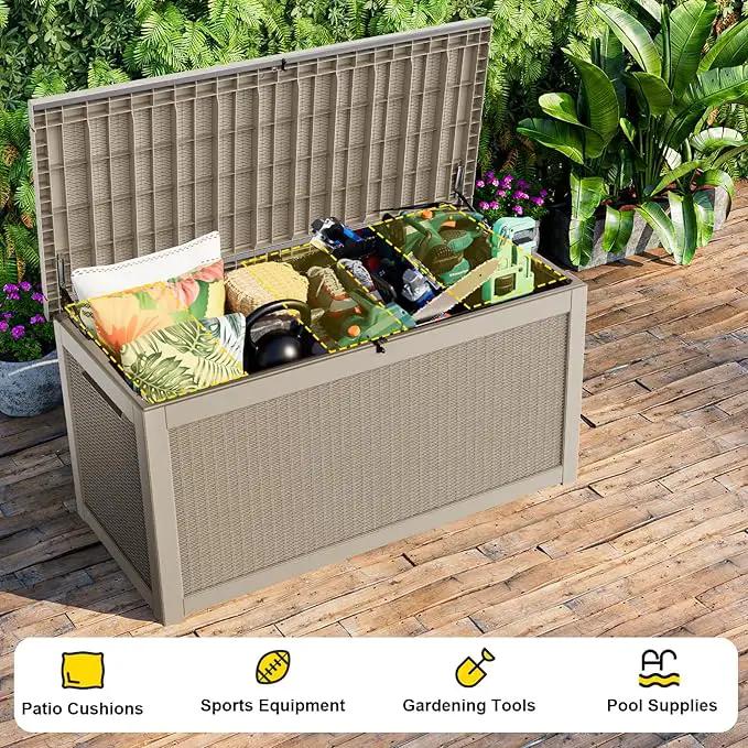 320 Gallon Outdoor Storage Box Waterproof, UV Resistant Resin Deck Box with Hydraulic Rod, Lockable Design and Enhanced Durability for Patio, Garden, and Poolside Use by GreenHaven Gardens
