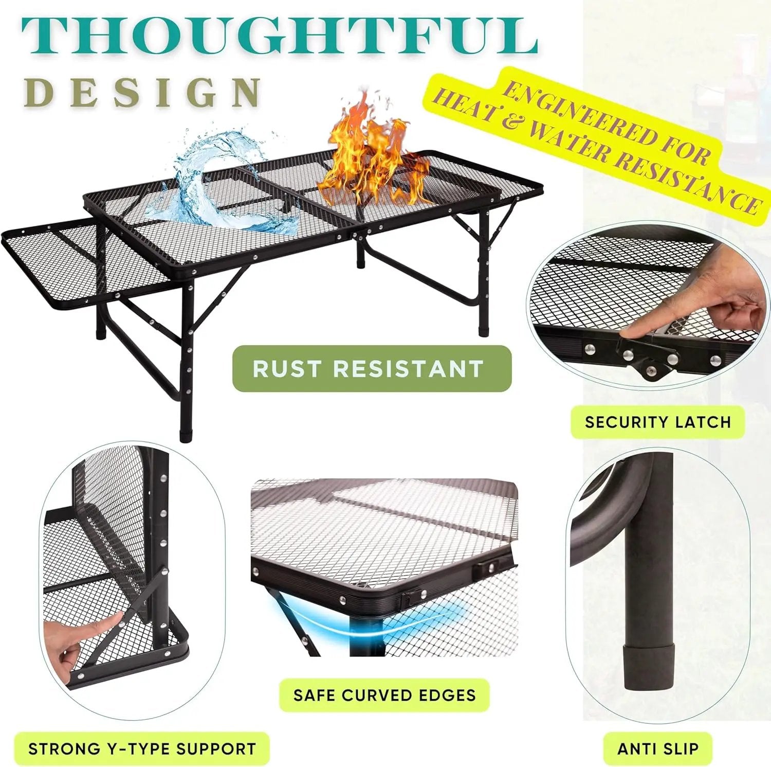 Folding Table w/ Carry Bag, Paper Towel Holder, Garbage Holder, Wing Panels, 3x2 FT Foldable Table for Portable Grill, Picnic, Outdoor, Beach, Small Folding Table Adjustable Height,Camping Table, BBQ by GreenHaven Gardens