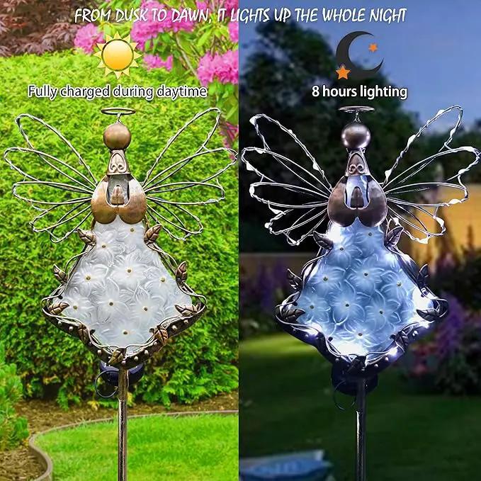 Angel Solar Lights Garden Stake Outdoor-38Inch Metal&Glass Solar Angel Stake Grave Decorations for Cemetery-Perfect as Angel Remembrance Gifts & Sympathy Gifts Decorations（Bronze） by GreenHaven Gardens