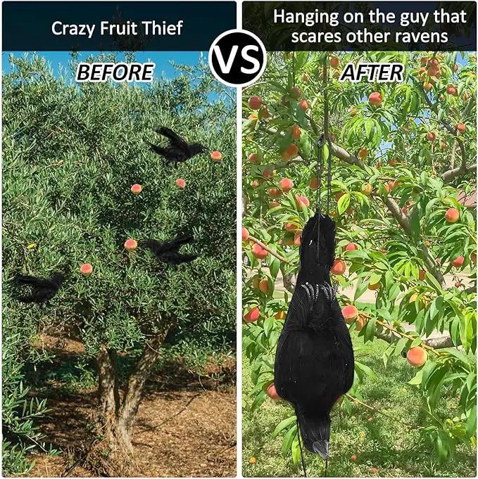 Lewtemi 2 Pcs 17 Inch Realistic Hanging Dead Crows Decoy Life Size Black Feathered Crow Fake Black Crows for Garden Decorations by GreenHaven Gardens