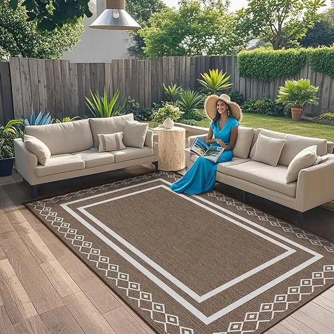 Outdoor Patio Rug, Outside Rectangular Carpet, Moroccan Geometric Rugs, Washable Large Indoor Outdoor Rug 6x9 Mats for RV, Picnic, Backyard, Deck, Balcony, Porch, Beach by GreenHaven Gardens