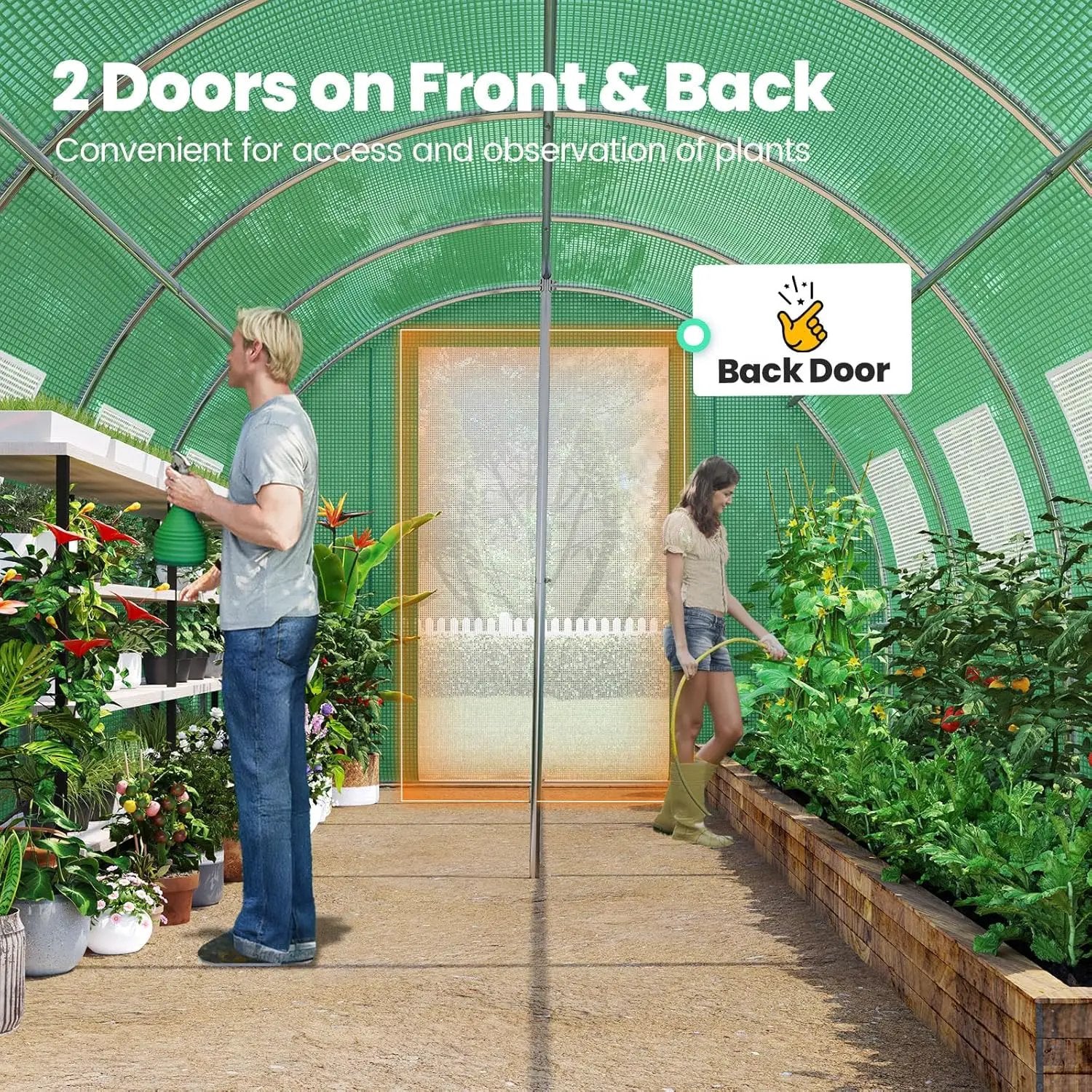 KING BIRD Premium 25x10x6.6FT Greenhouse for Outdoors, Large Walk-in Heavy Duty Galvanized Steel Frame, Mesh Door Screen Window Upgraded Zipper Tunnel Hoop for Garden Plant Winter, Green by GreenHaven Gardens