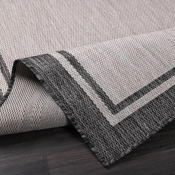 CAMILSON Indoor Outdoor Rug, 6x9 Bordered Gray Modern Area Rugs for Indoor and Outdoor Patios, Kitchen and Hallway Mats, Washable Porch Deck Outside Carpet (Bordered Grey, 6 x 9) by GreenHaven Gardens