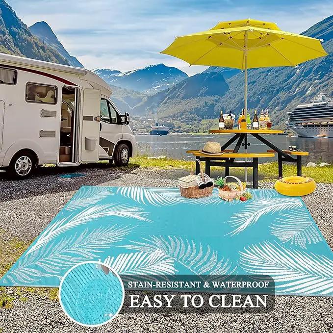Pauwer Waterproof Outdoor Rug 5x8, Reversible Plastic Straw Patio Camping Rug, Indoor Outdoor RV Mat Carpet for Deck, Camper, Porch, Balcony, Backyard, Picnic, Leaf Teal by GreenHaven Gardens