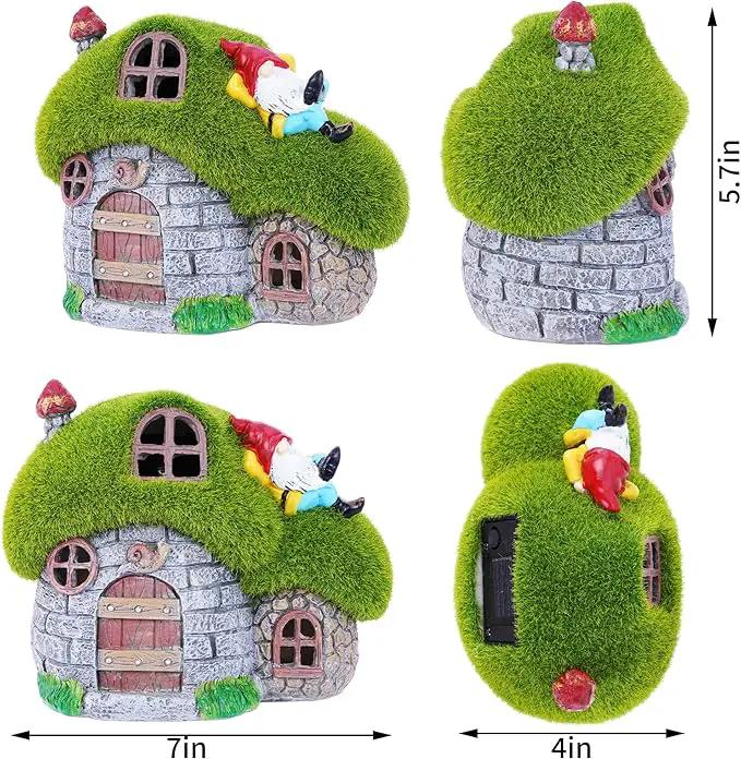 ILLUMINEW House Garden Statues with Solar Lights, LED Cute Flocked Fairy House with Gnomes Garden Figurine, Outdoor Patio Yard Lawn Decorations Gift by GreenHaven Gardens